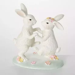 Best Kirklands Home Floral Dancing Bunnies Statue White