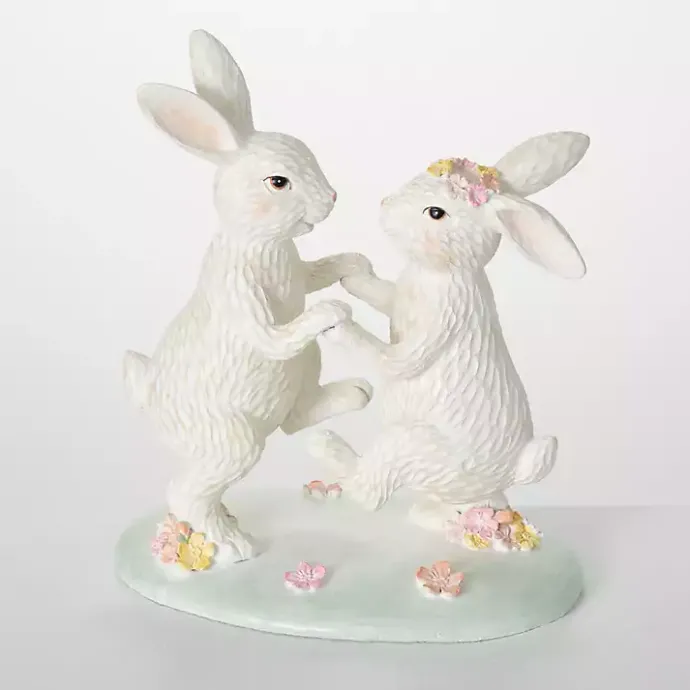 Best Kirklands Home Floral Dancing Bunnies Statue White