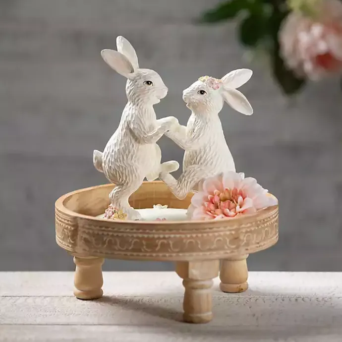 Best Kirklands Home Floral Dancing Bunnies Statue White