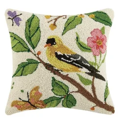 Best Kirklands Home Floral Goldfinch Hooked Wool Pillow Multi