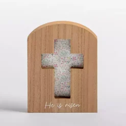 Kirklands Home Floral He is Risen Cross Easter Tabletop Sign