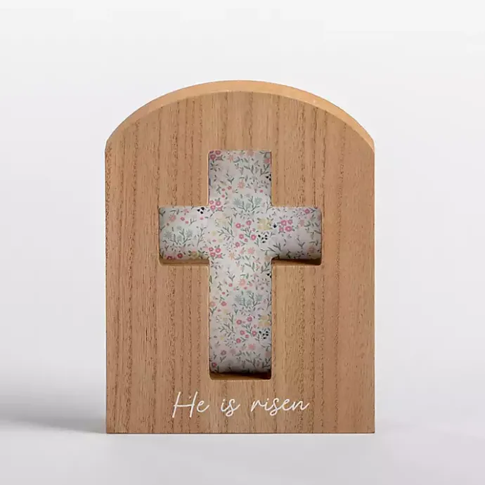 Kirklands Home Floral He is Risen Cross Easter Tabletop Sign