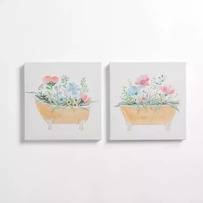 Kirklands Home Floral Tan Bathtub Canvas Art Prints, Set of 2