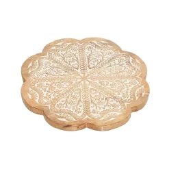 New Kirklands Home Floral Wood Lazy Susan Cake Stand Brown