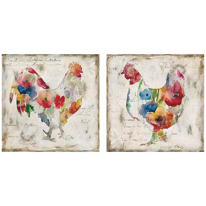 Online Kirklands Home Flowered Chicken Canvas Art Print, Set of 2 Multi