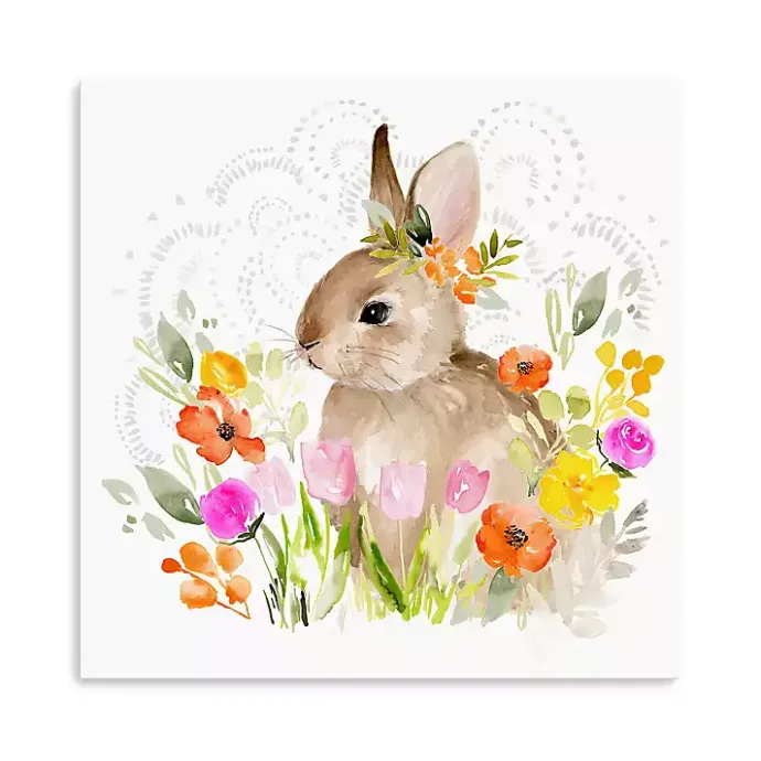 Sale Kirklands Home Flowers & Bunny Canvas Art Print
