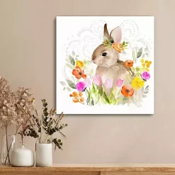 Sale Kirklands Home Flowers & Bunny Canvas Art Print