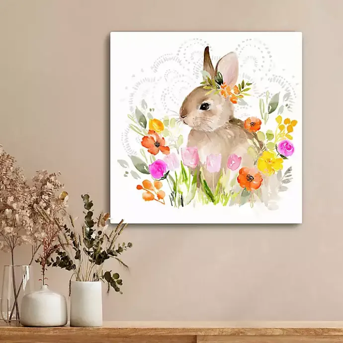 Sale Kirklands Home Flowers & Bunny Canvas Art Print