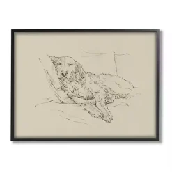 Kirklands Home Fluffy Retriever Napping Dog Framed Canvas Print Tan