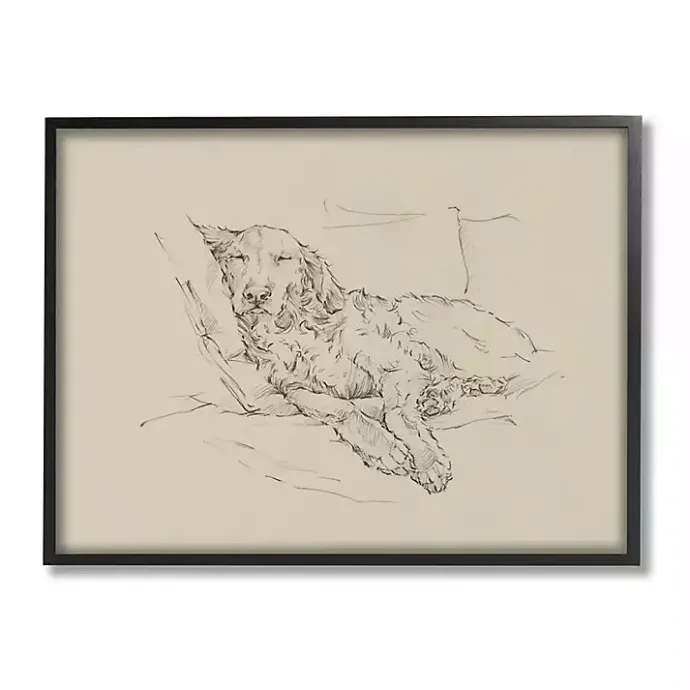 Kirklands Home Fluffy Retriever Napping Dog Framed Canvas Print Tan
