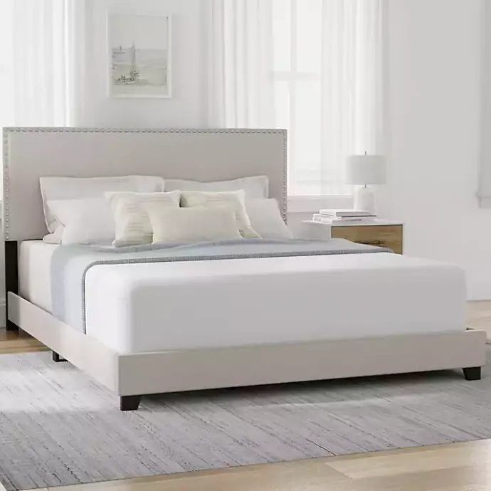 Online Kirklands Home Fog Upholstered Nailhead Trim Queen Bed Gray