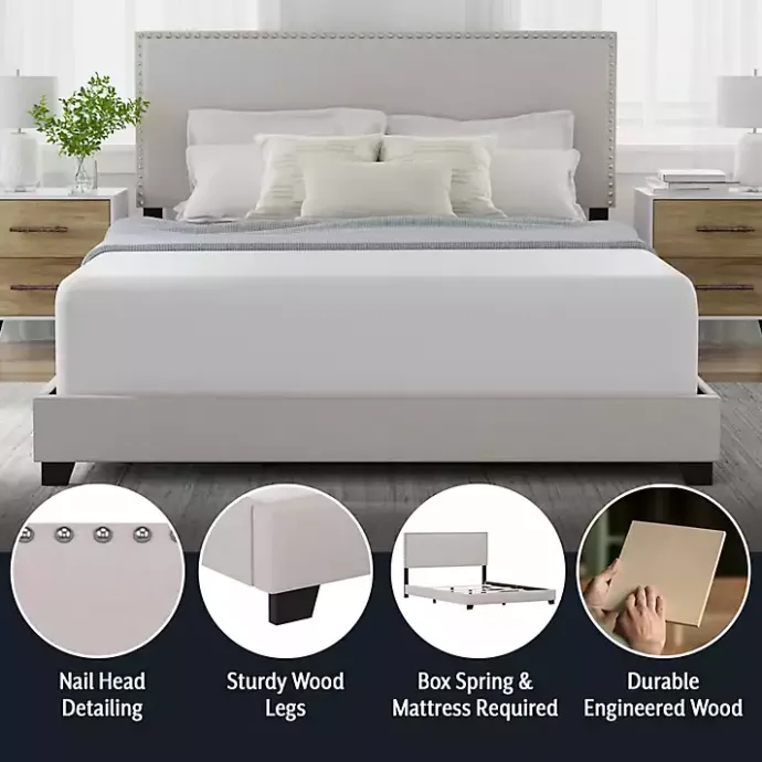 Online Kirklands Home Fog Upholstered Nailhead Trim Queen Bed Gray