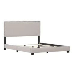 Online Kirklands Home Fog Upholstered Nailhead Trim Queen Bed Gray