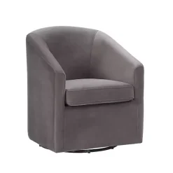Clearance Kirklands Home Fog Velvet Swivel Barrel Accent Chair Gray