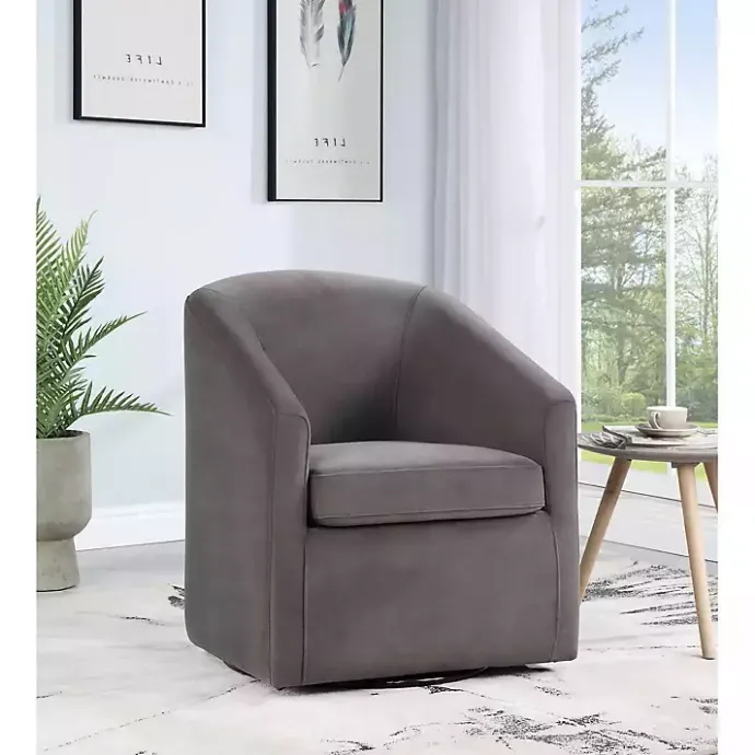 Clearance Kirklands Home Fog Velvet Swivel Barrel Accent Chair Gray