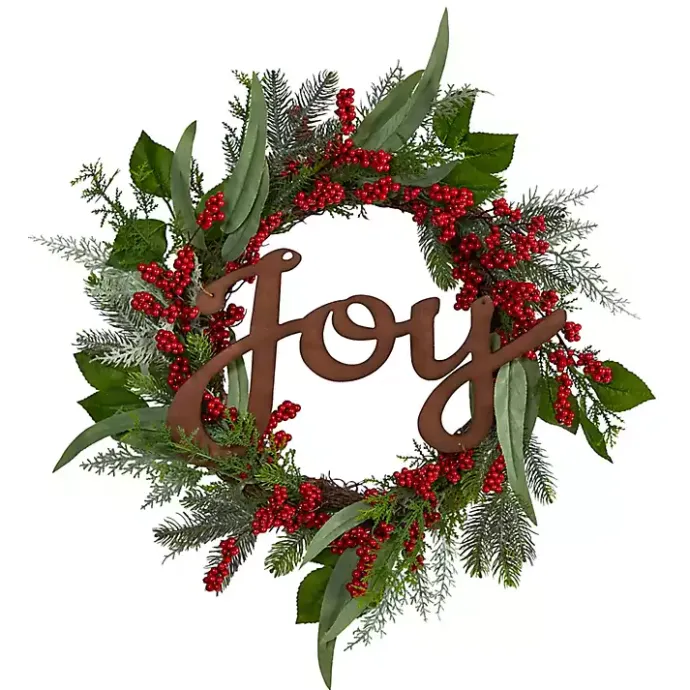 Sale Kirklands Home Foliage and Red Berry Joy Wreath