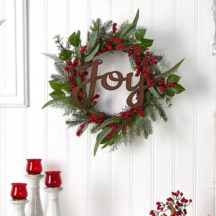 Sale Kirklands Home Foliage and Red Berry Joy Wreath