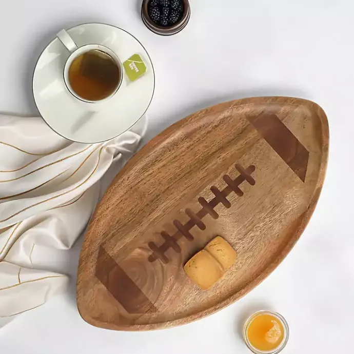 Kirklands Home Football Shaped Acacia Wood Serving Board Brown