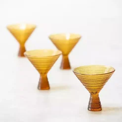 New Kirklands Home Fortessa Amber Jupiter Martini Glasses, Set of 4 Orange