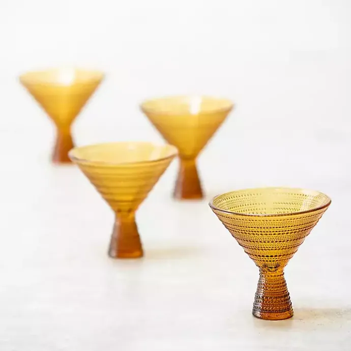 New Kirklands Home Fortessa Amber Jupiter Martini Glasses, Set of 4 Orange
