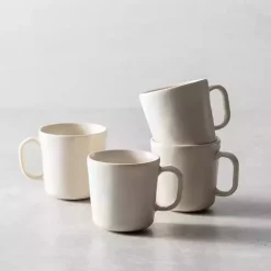 New Kirklands Home Fortessa Sand Ceramic Mugs, Set of 4 Tan