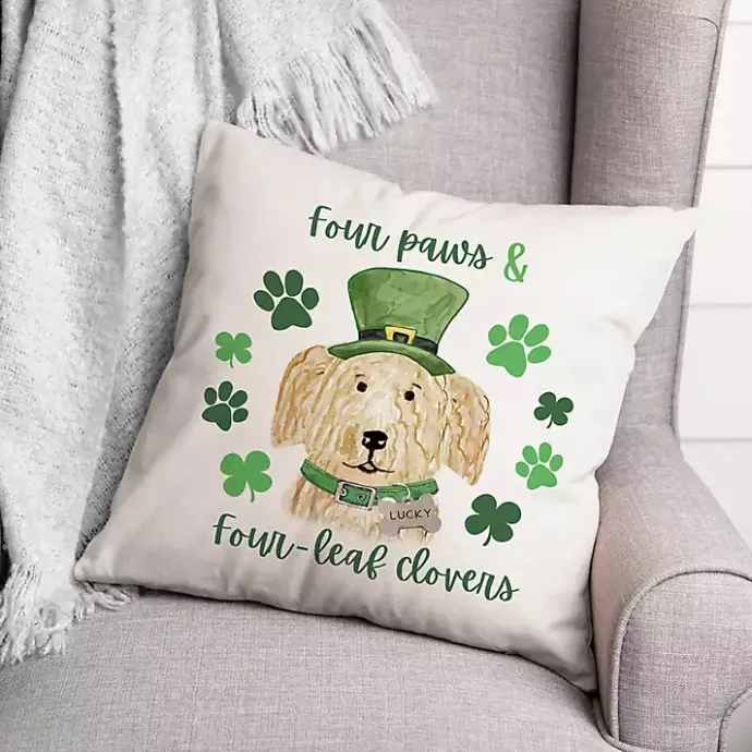 Discount Kirklands Home Four Paws Four-Leaf Clovers Indoor/Outdoor Pillow Green
