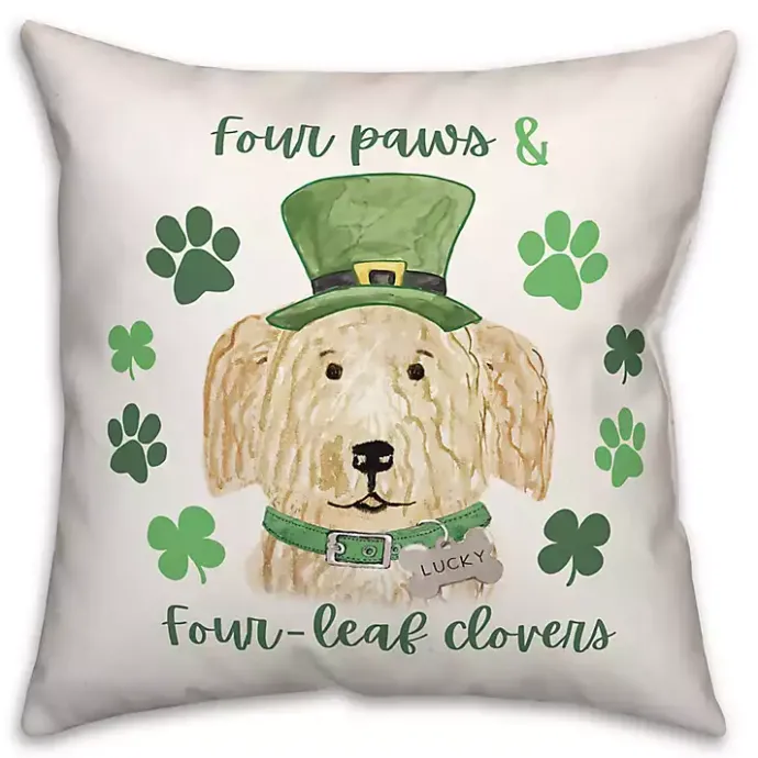 Discount Kirklands Home Four Paws Four-Leaf Clovers Indoor/Outdoor Pillow Green