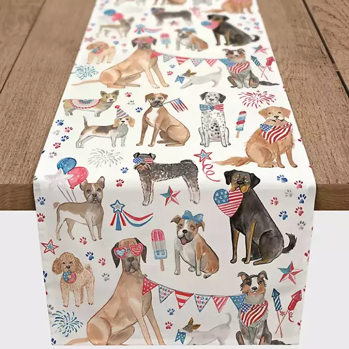 Sale Kirklands Home Fourth of July Patriotic Pups Table Runner, 90 in.