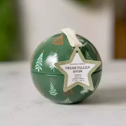 Kirklands Home Fresh Fallen Snow Tin Candle Ornament Green