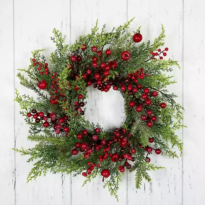 Discount Kirklands Home Frosted Berry and Crabapple Cedar and Pine Wreath