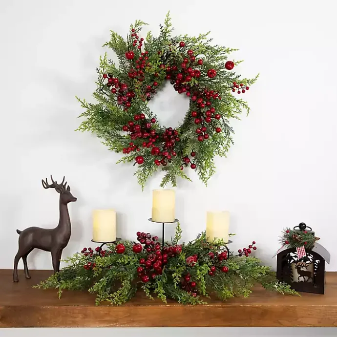Discount Kirklands Home Frosted Berry and Crabapple Cedar and Pine Wreath