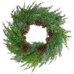 Kirklands Home Frosted Cedar Pinecone Wreath Green