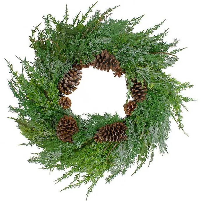 Kirklands Home Frosted Cedar Pinecone Wreath Green