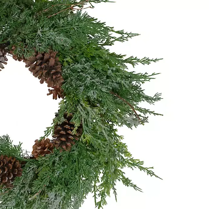 Kirklands Home Frosted Cedar Pinecone Wreath Green