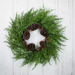 Kirklands Home Frosted Cedar Pinecone Wreath Green
