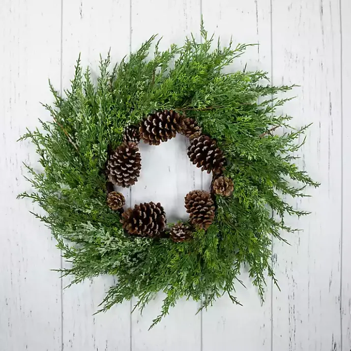 Kirklands Home Frosted Cedar Pinecone Wreath Green