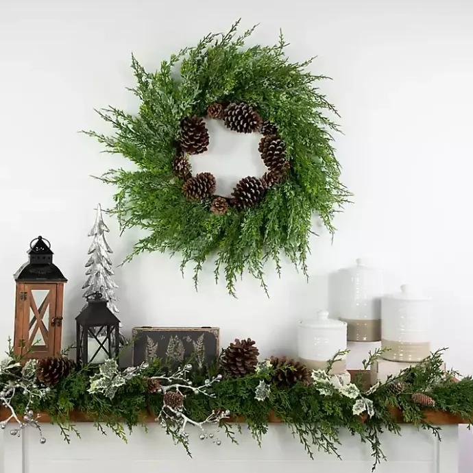 Kirklands Home Frosted Cedar Pinecone Wreath Green