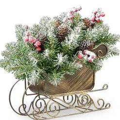 Discount Kirklands Home Frosted Fir Christmas Arrangement in Gold Sleigh