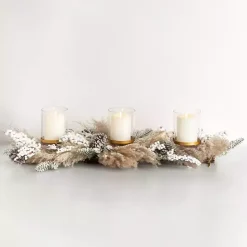 New Kirklands Home Frosted Pampas and Berries Candle Centerpiece