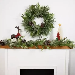 Outlet Kirklands Home Frosted Pine and Cedar Wreath Green