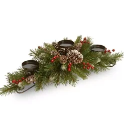 Discount Kirklands Home Frosted Pinecone and Berry Candle Centerpiece Green