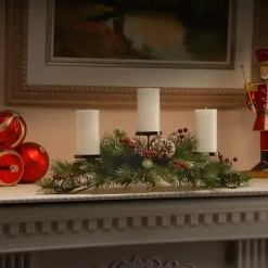 Discount Kirklands Home Frosted Pinecone and Berry Candle Centerpiece Green