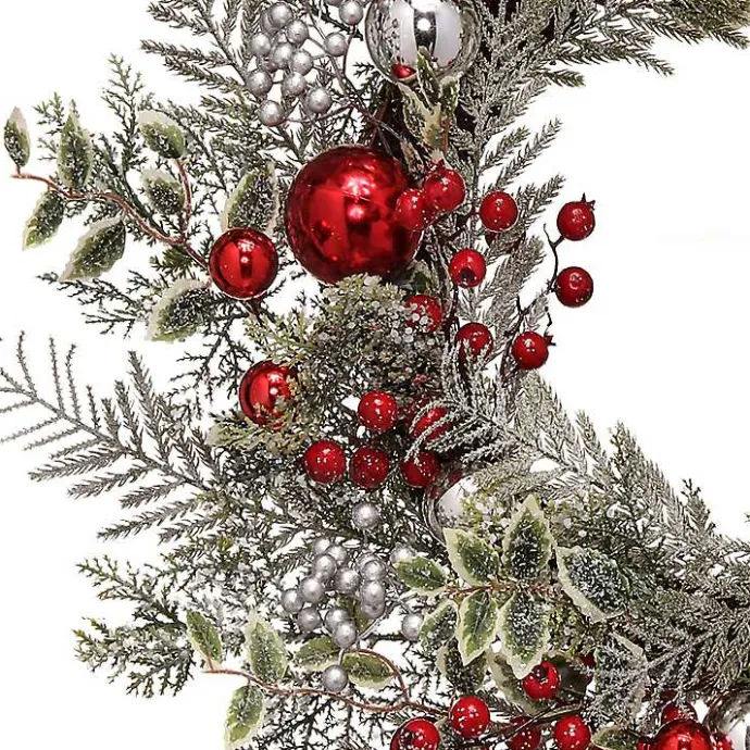 Online Kirklands Home Frosted Silver Berries and Ornaments Wreath
