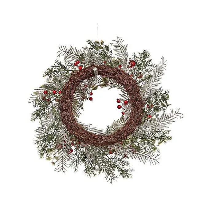 Online Kirklands Home Frosted Silver Berries and Ornaments Wreath