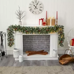 Best Kirklands Home Frosted Swiss Pine and Berry Clear LED Garland Green