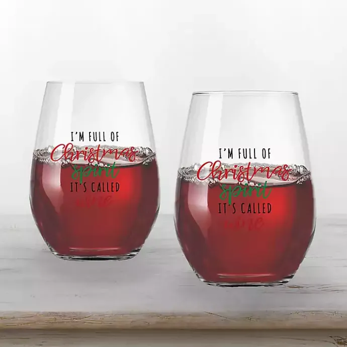 Outlet Kirklands Home Full of Christmas Spirit Wine Glasses, Set of 2 Clear