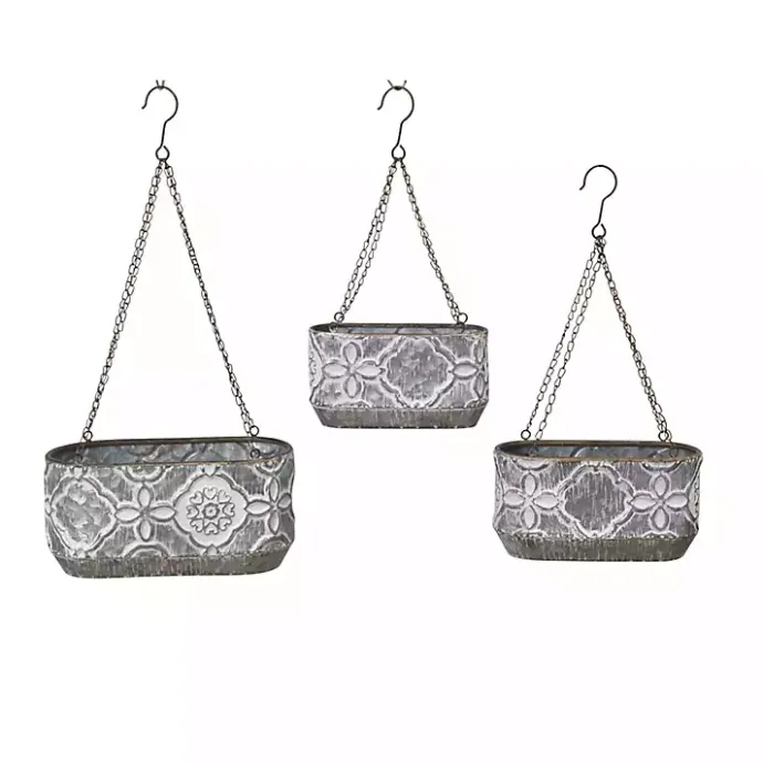 Hot Kirklands Home Galvanized Hanging Bucket Planters, Set of 3 Silver