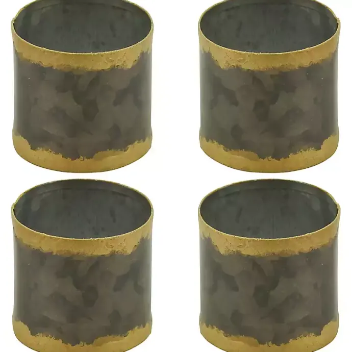 Best Kirklands Home Galvanized Metal Gold Rim Napkin Rings, Set of 4