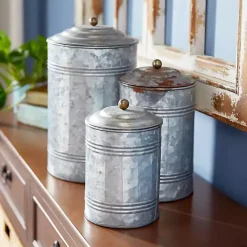 Kirklands Home Galvanized Metal Lid 3-pc. Decorative Jar Set Silver