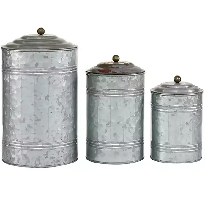 Kirklands Home Galvanized Metal Lid 3-pc. Decorative Jar Set Silver